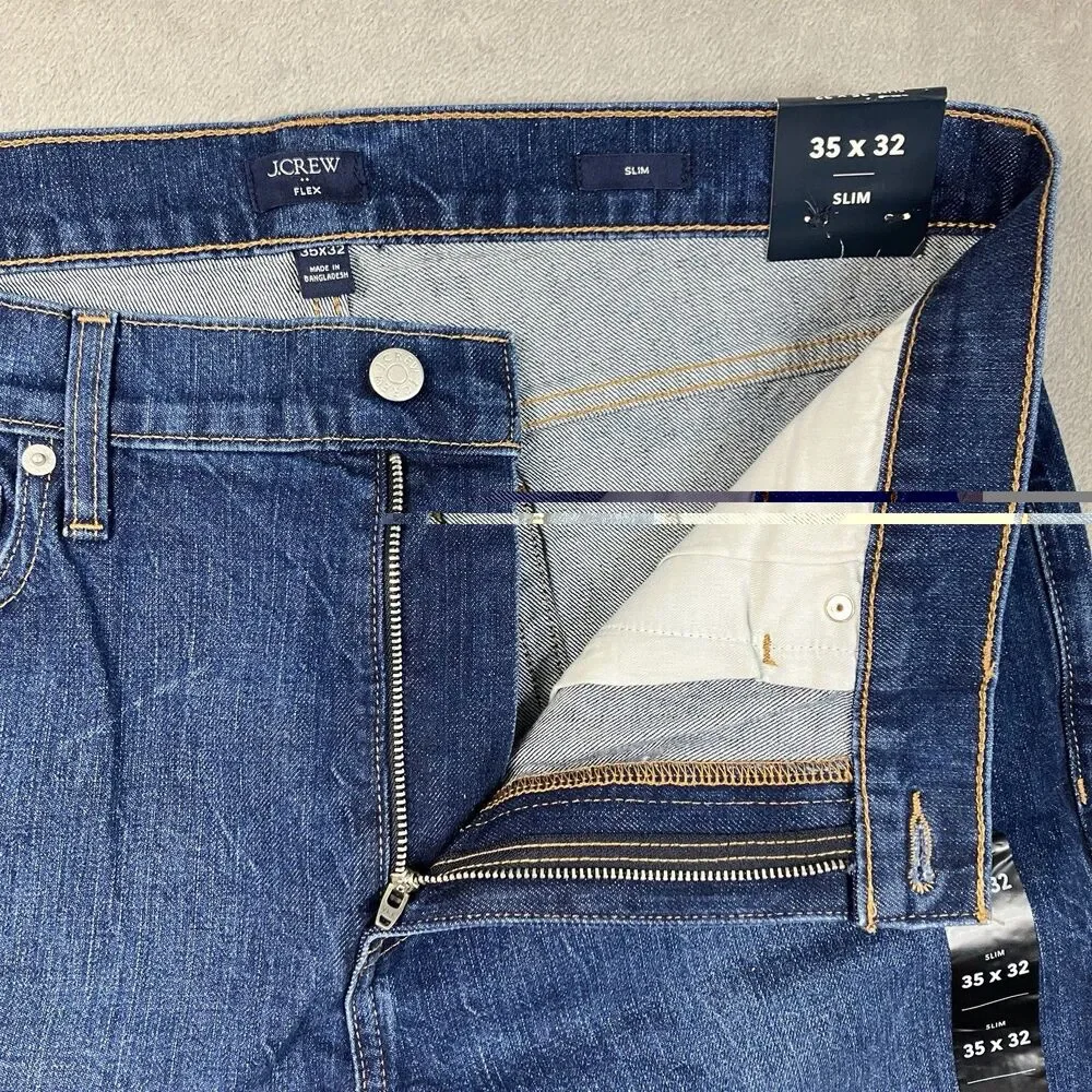 J.Crew Flex Slim Mens Jeans 35x32* Blue Denim 5 Pocket Stretch Preppy